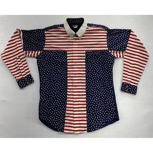 Ruddock Bros. Contemporary Fit Men Button Down Shirt Size Large Patriotic